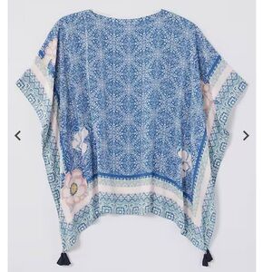 JJILL Floral Medallion Poncho Deep Sea Multi S-L Blue NWT
